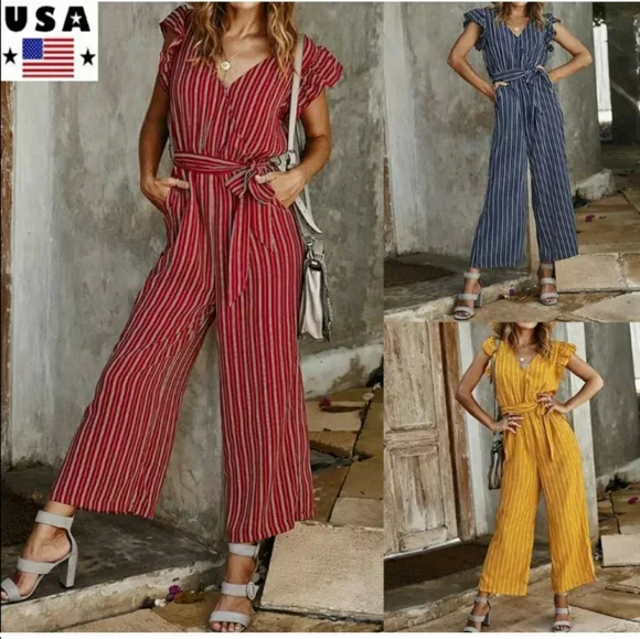 Wrap front Ruffle Sleeve jumpsuit - Picture 3 of 9